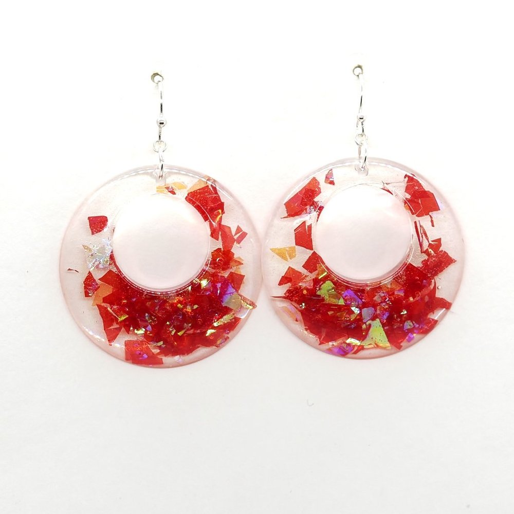 Red Glittered Glass Earrings